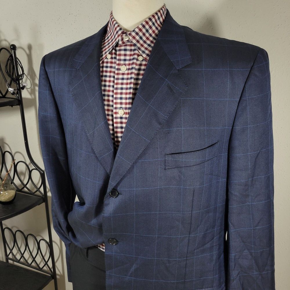 Canali‎ AL13320/00 Men's Sport Coat Blazer Two Button Navy Plaid Silk Wool 52XL - Picture 4 of 16